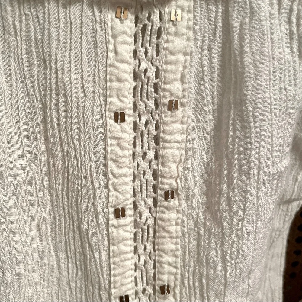 Free People Embroidered Summer Stars Ranch Style Button-Up Ivory Gauze Top XS
